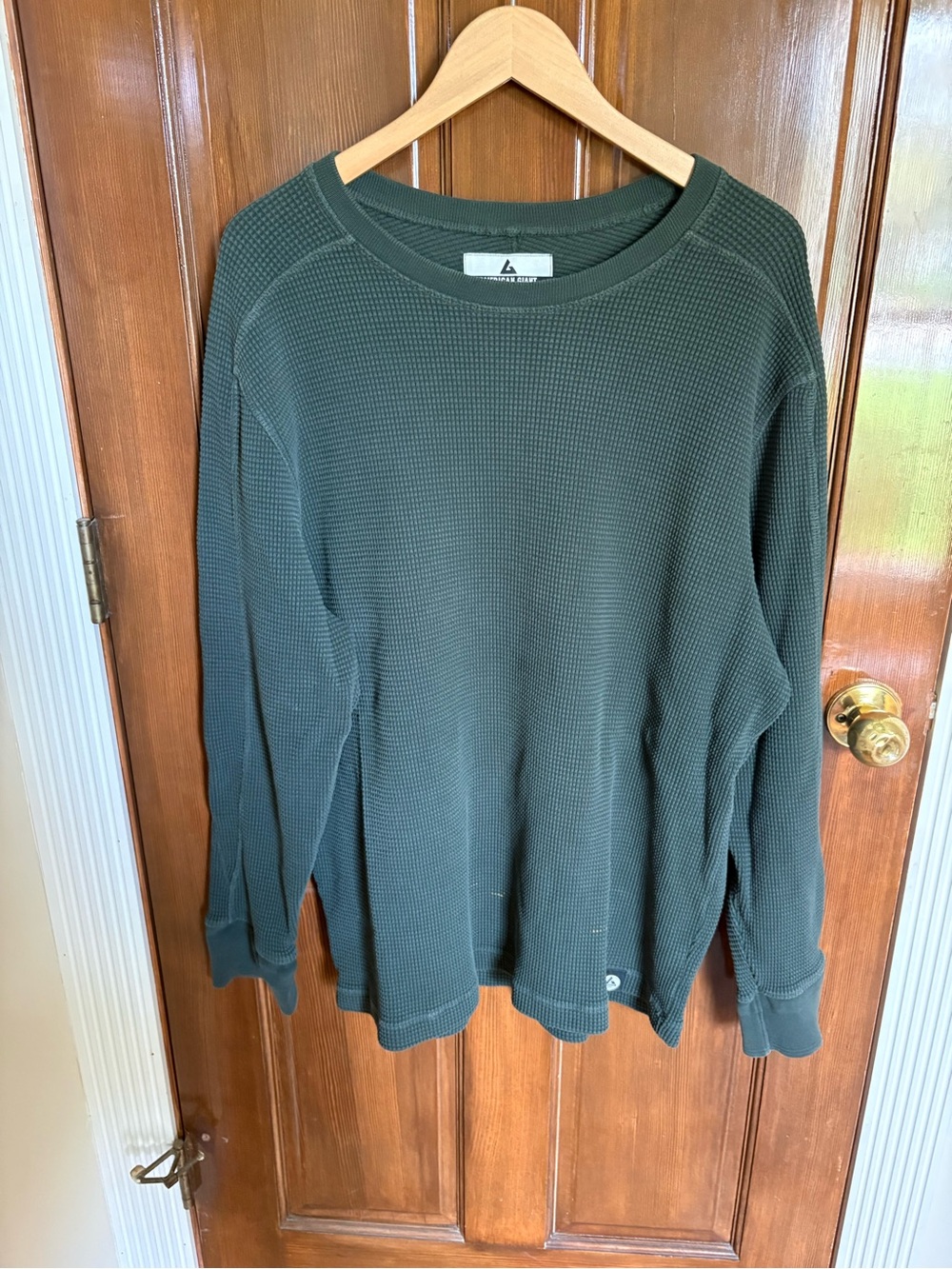 American Giant Olive Green Waffle Thermal Crewneck
